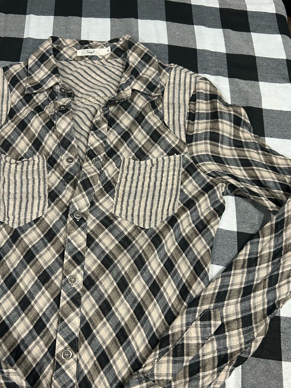 hazel Black and Cream Plaid Button-Down Shirt